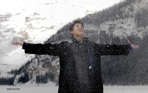 Dancer Rubi Cho enjoys some man-made snowfall. (Photo by Ben Chen)